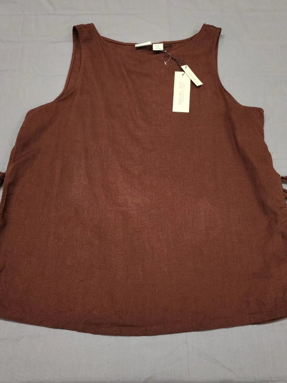 Rachel Zoe Womens XL Tank Top Brown Linen Lace Up Side Tie Sleeveless NWT